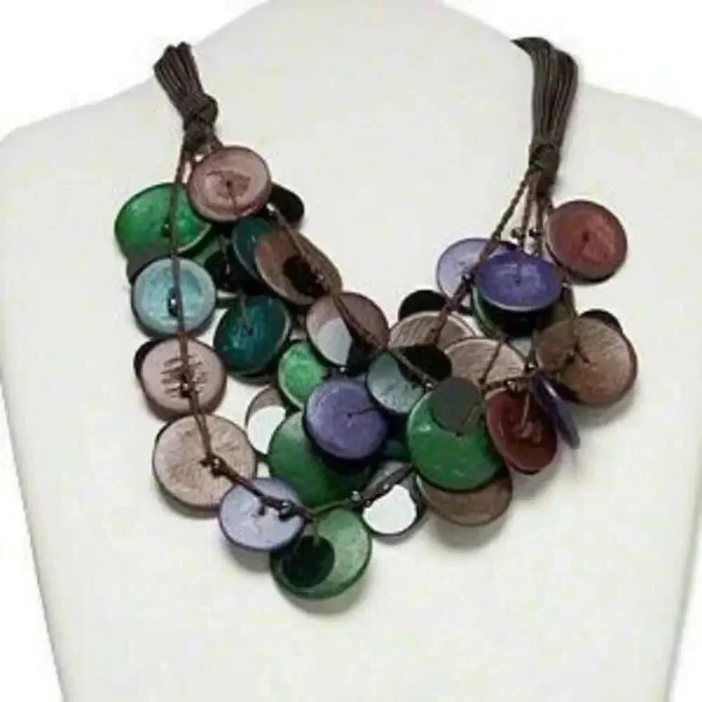 Hand Crafted Tropical Coconut Palm Tree Multi-Strand Necklace